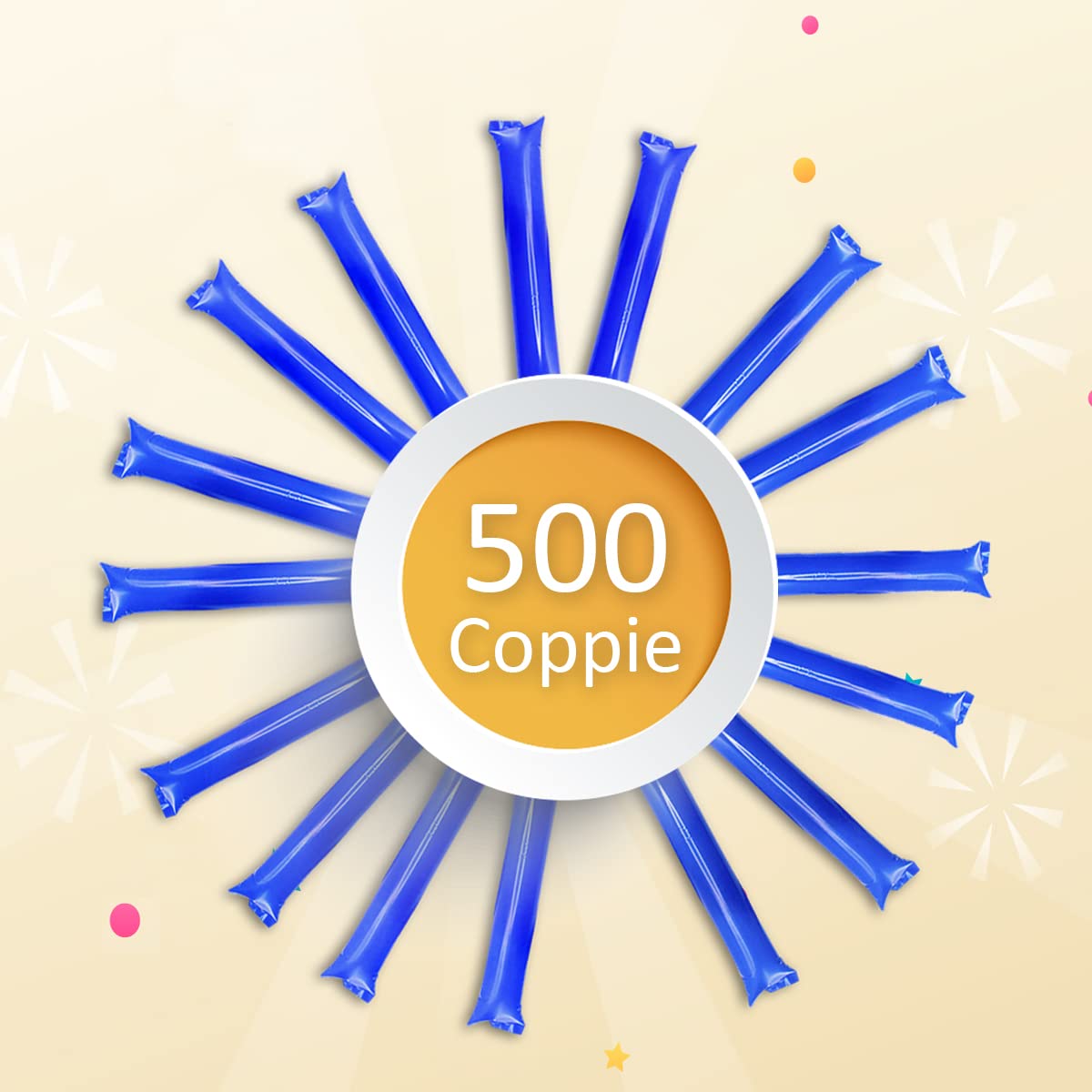 Confezione da 500 Pari Bastoni Gonfiabili Riutilizzabili. Bam Bam Thunder per Animazione Feste Calcio ed Eventi. Cotillon Sportivo e Celebrazioni