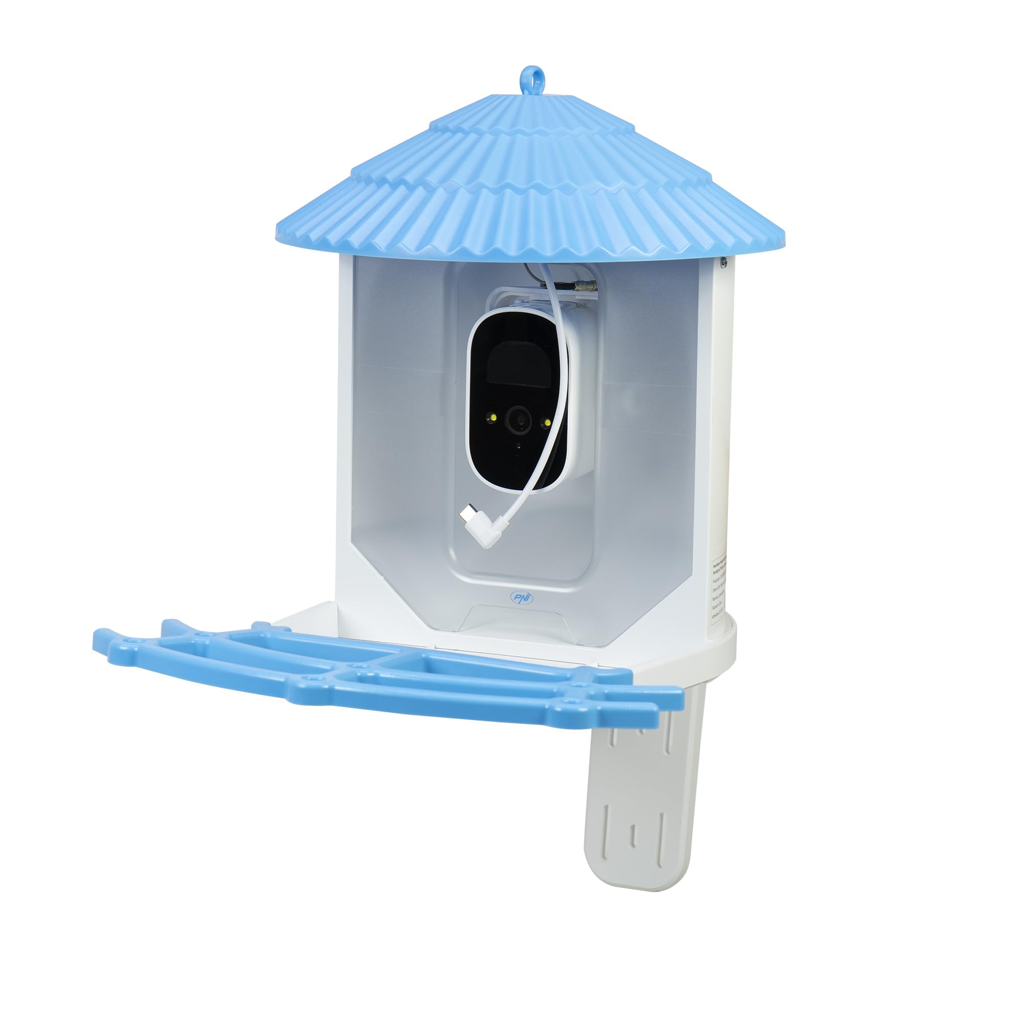 Comedero Inteligente para pájaros PNI MyBird PT035 con cámara Wi-Fi de 4MP y Panel Solar de 3W, depósito de Comida de 2l