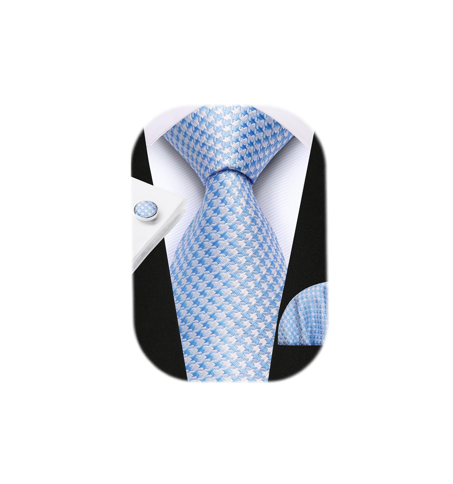 HISDERN Men's Pre Tied Adjustable Ties and Pocket Square Cufflinks Set | Easy to Wear,Fixed Knot,Jacquard Woven,Paisley/Solid/Plaid/Striped Pattern,