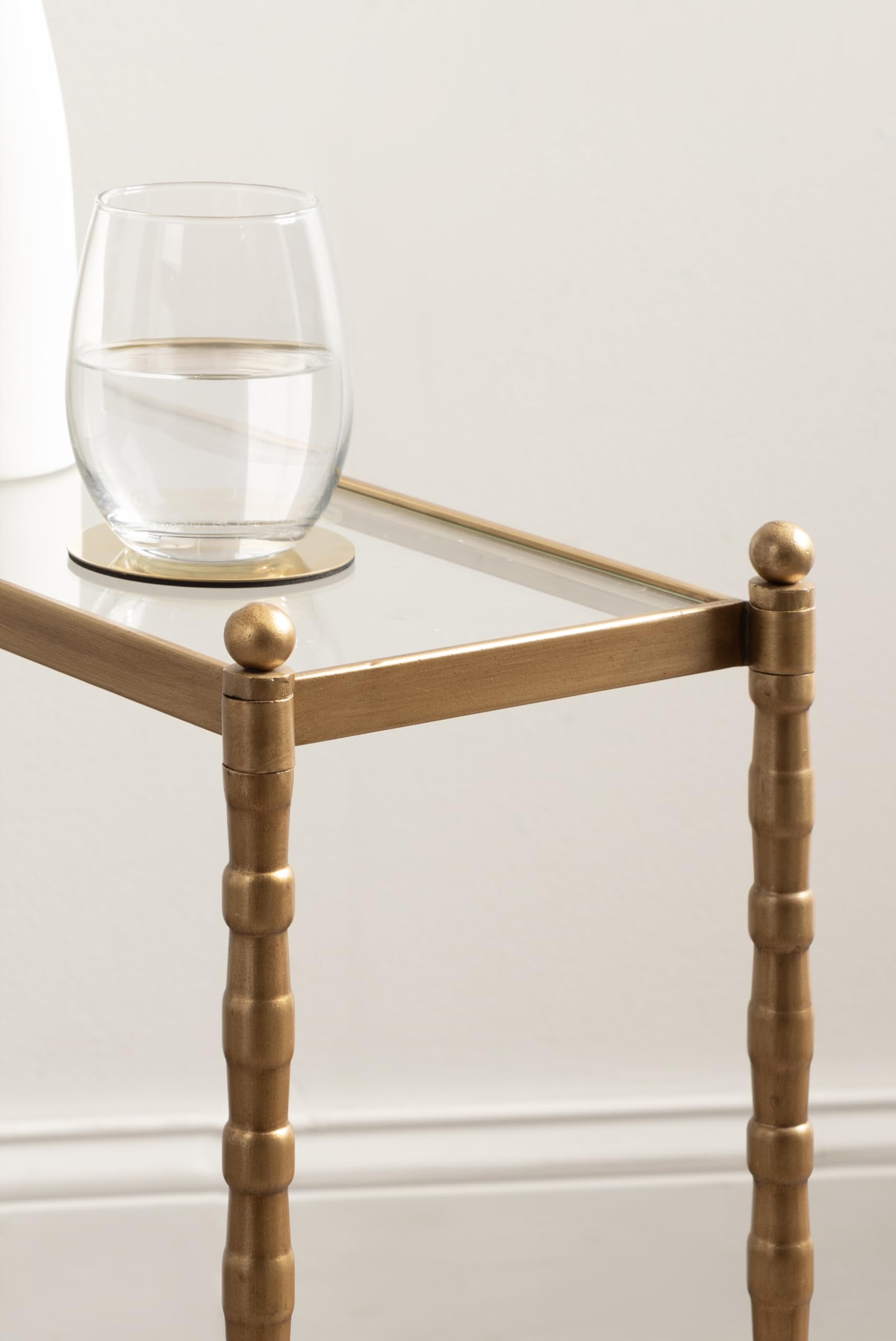 Kate and Laurel Prisha Traditional Metal Skinny Side Table, 18 x 8 x 25, Clear Glass and Gold, Vintage Rectangular Slim Bedroom Nightstand with Glass Tabletops for Use as Living Room End Table