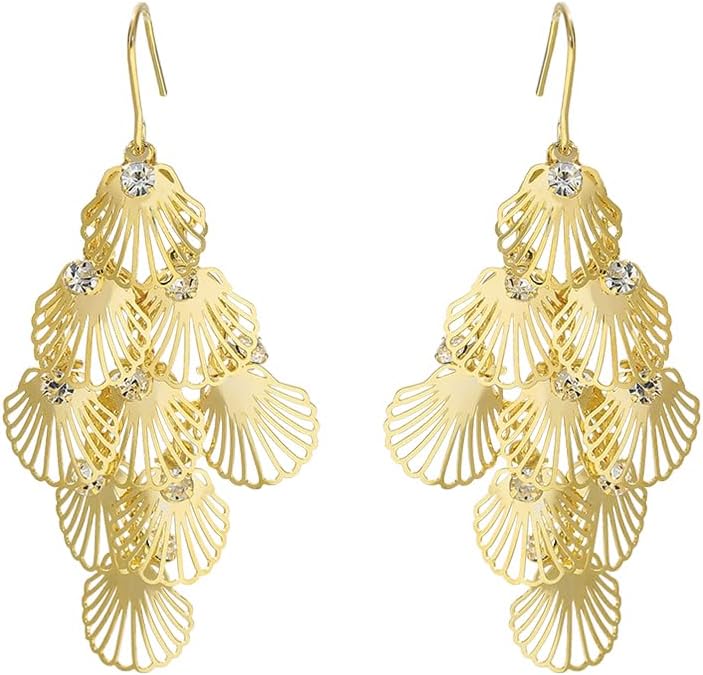 Round Disc Cluster Dangle Drop Earrings for Women Gold Silver Plated Bohemian Exaggerated Polished Circle Geometric Chandelier Tassel Lightweight Earrings for Wedding Bride Prom Party Jewelry Gifts