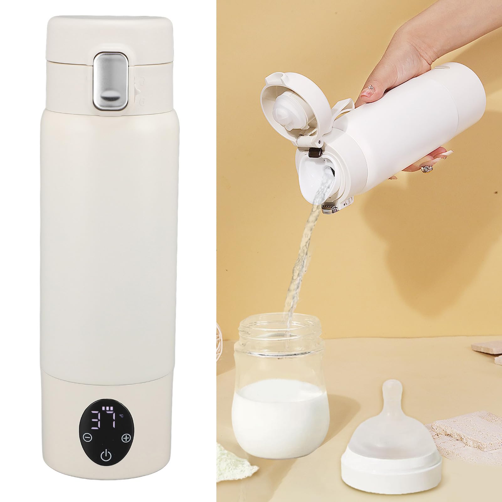 Calentador de Leche Portátil Inalámbrico, Capacidad de 300 Ml con Temperatura Ajustable de 37 a 50 ℃ para Calentador de Biberones de Viaje Fórmula de Leche Materna