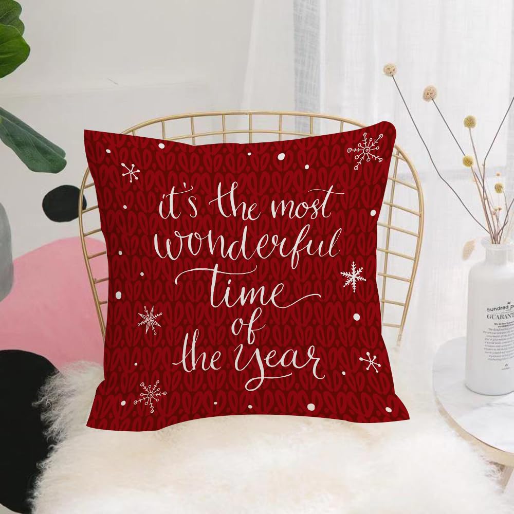 HYOSXW Cushion Cover,Throw Pillow Case Home Decorative for Living Room Bedroom Sofa Chair 16X16 Inch,Quote,Christmas Concept Its The Most Wonderful Time of The Year Phrase and Snow,Pillowcase 40X40cm
