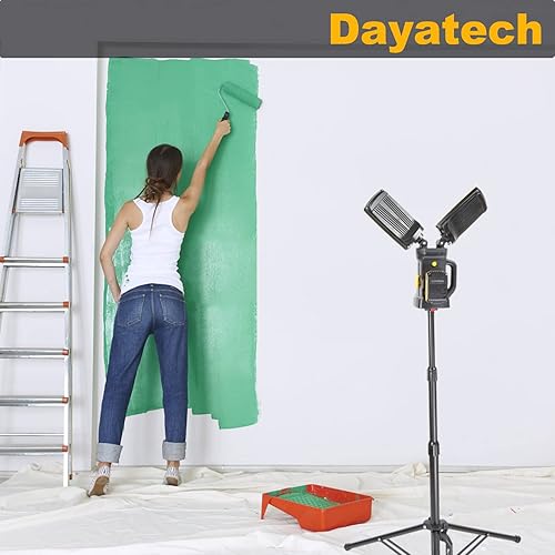 Miniatura 9 de DAYATECH Luz de trabajo LED con cable e inalámbrica de 12000LM 85W con trípode, luz de sitio de trabajo ajustable de doble cabeza, compatible con