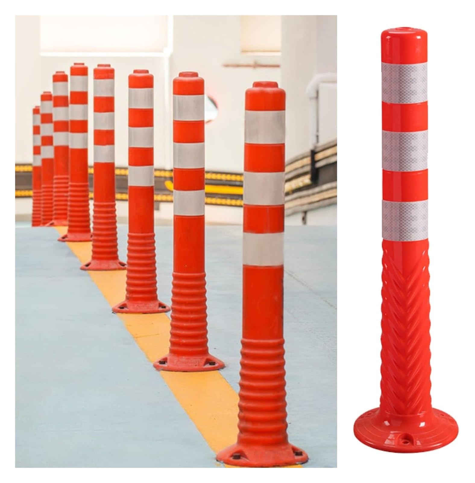 CWCQGH Safety Bollard Traffic Delineator Post Concrete Floor Mounted, Reflective Warning Barrier Cones With Anchor Bolts (6pcs red White)