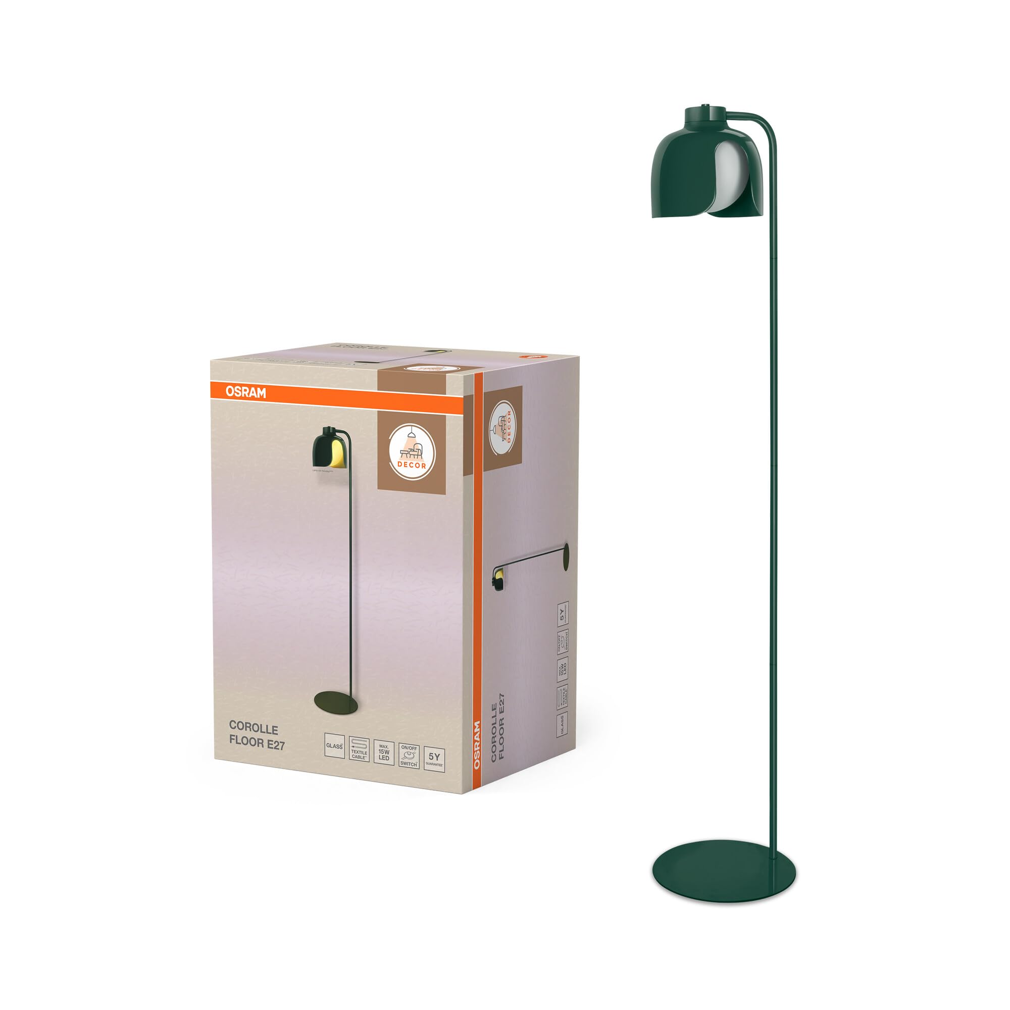 OSRAM Lámpara de pie DECOR Corolle E27 Verde Metal Vidrio | Decor Corolle, Ambient Mood Light, Verde, 270 mm dia, Paquete de 1