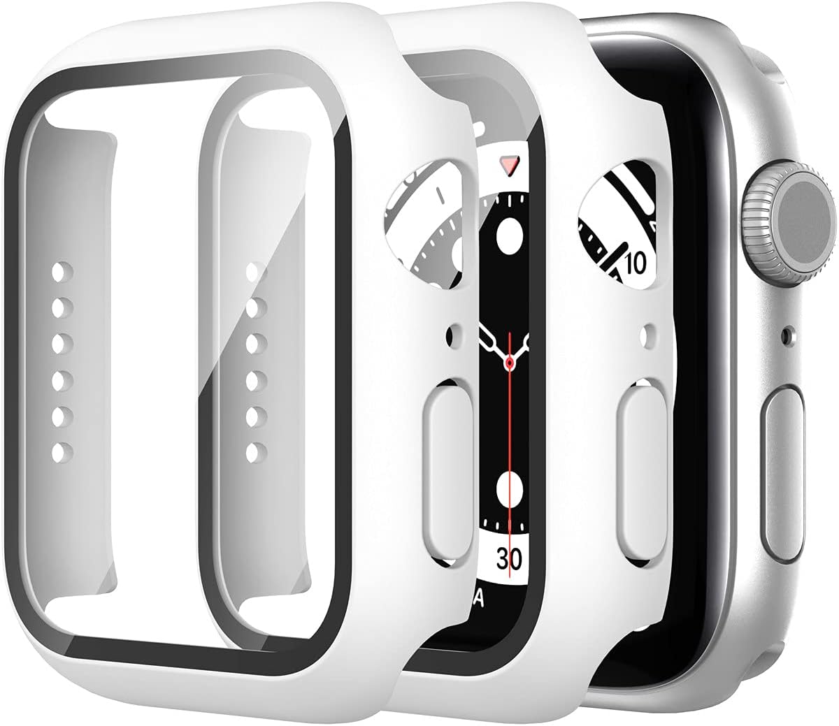 Suoman 2 Pack Compatible for Apple Watch SE Series 6 5 4 44mm Case, 9H Tempered Glass Screen Protector + Bumper Full Protective Hard Cover Case for iWatch 44mm - White