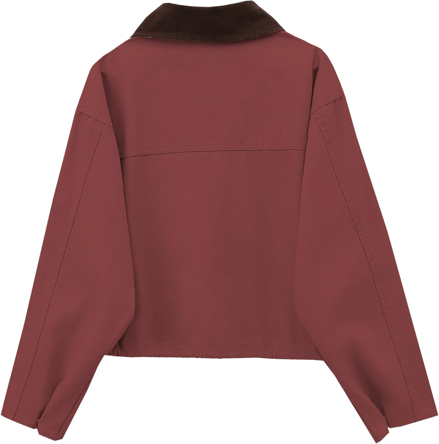 Megfie Womens Cropped Jacket Contrast Collar Utility Coat Cargo Jacket Barn Jacket Outwear with Pockets - Image 4