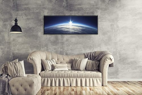 Miniatura 3 de Pyradecor Lienzo de paisaje moderno con marco negro, gran universo azul, tierra, arte de pared, imágenes espaciales, obras de arte para sala de
