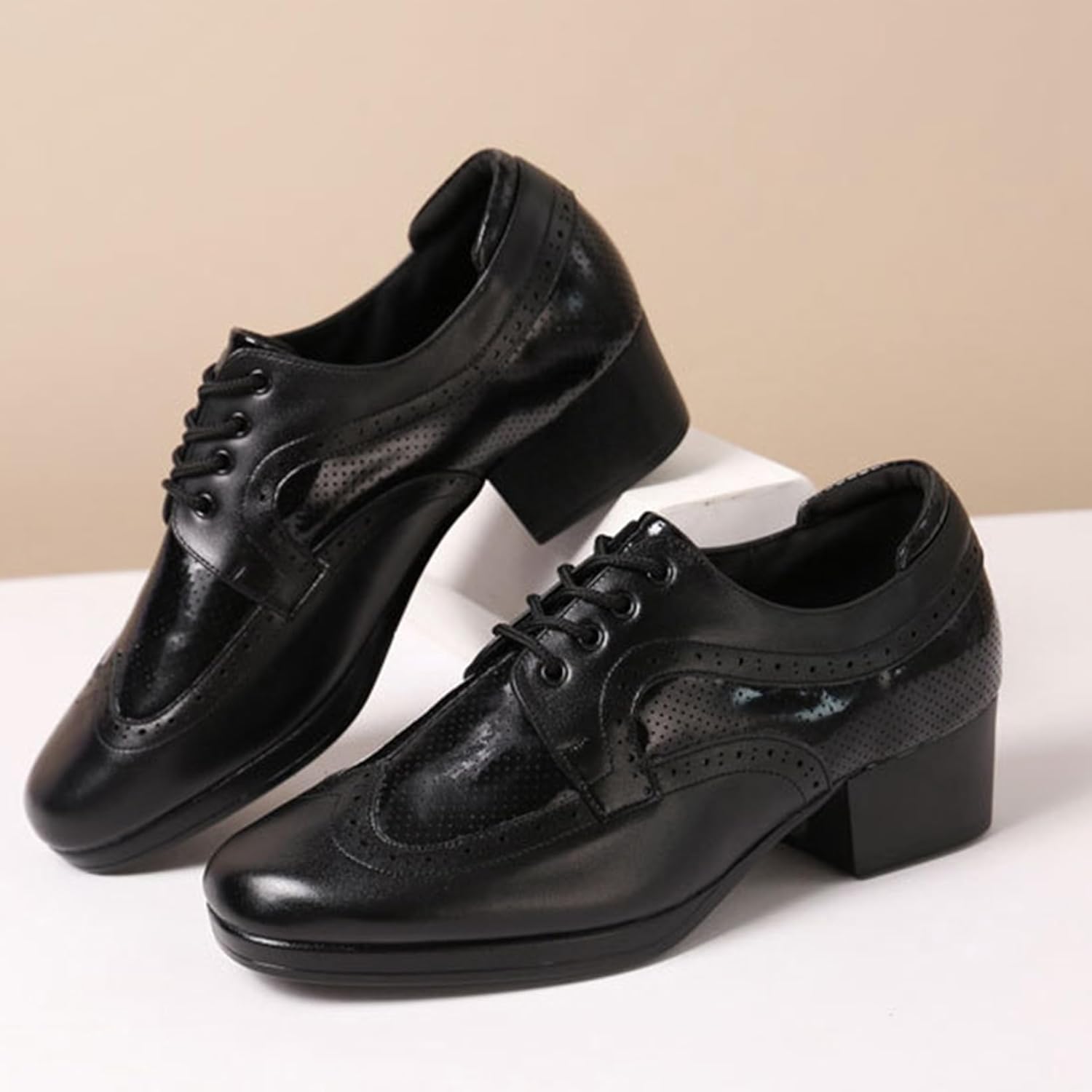 [GUREITOJP] メンズ 社交ダンスシューズ パッチワーク ヒール4.5cm ダンスシューズ メンズ フルソール メッシュ P