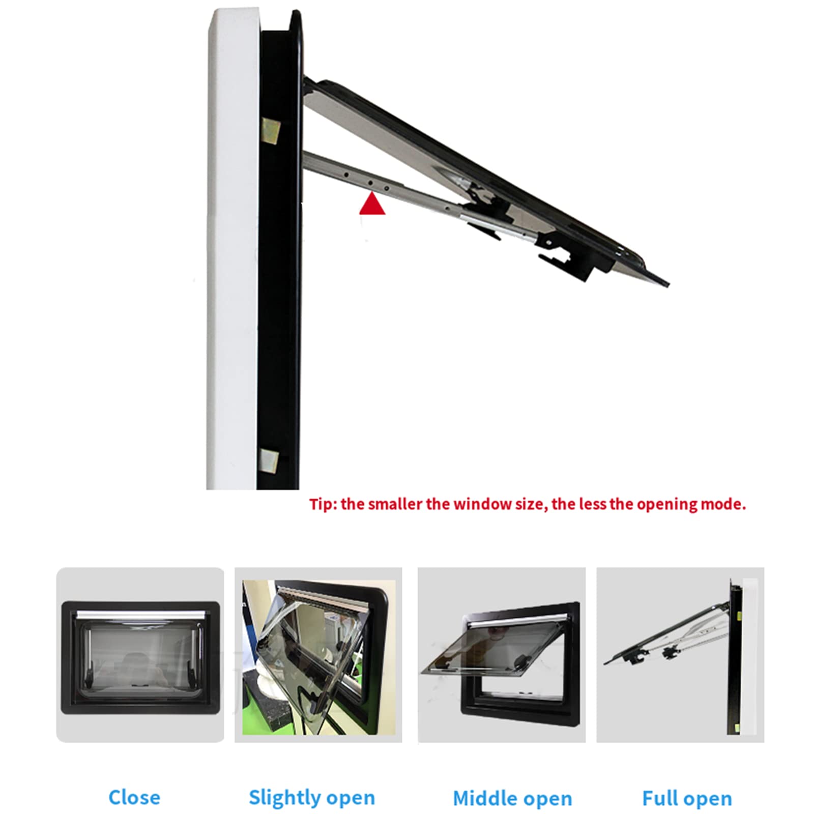 Ventana Deslizante Para Caravana O Autocaravana - 45x50 Cm, Apertura 70°, Con Mosquitera Y Persianas - Negro/blanco