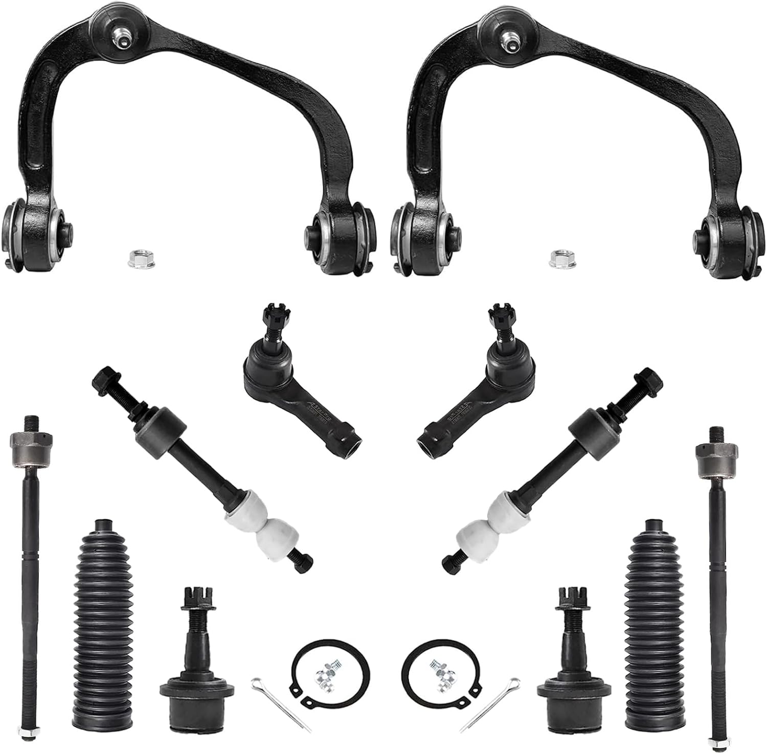 ASTARPRO 12pcs Front Upper Control Arms and Lower Ball Joints + Straight Shaped Sway Bar Links + Inner and Outer Tie Rod Ends and Boots Compatible with 2005-2008 Ford F-150 Lincoln Mark LT 2WD