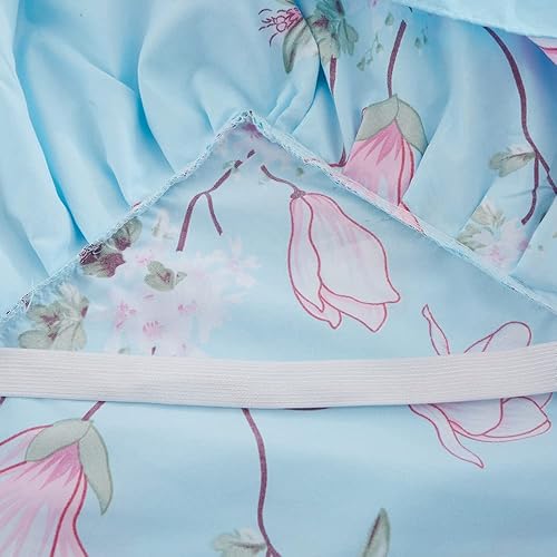 Zhiyuan Juego de sábanas y fundas de almohada, diseño de flores, color azul cielo Zhiyuan Juego de sábanas y fundas de almohada, diseño de flores, color azul cielo