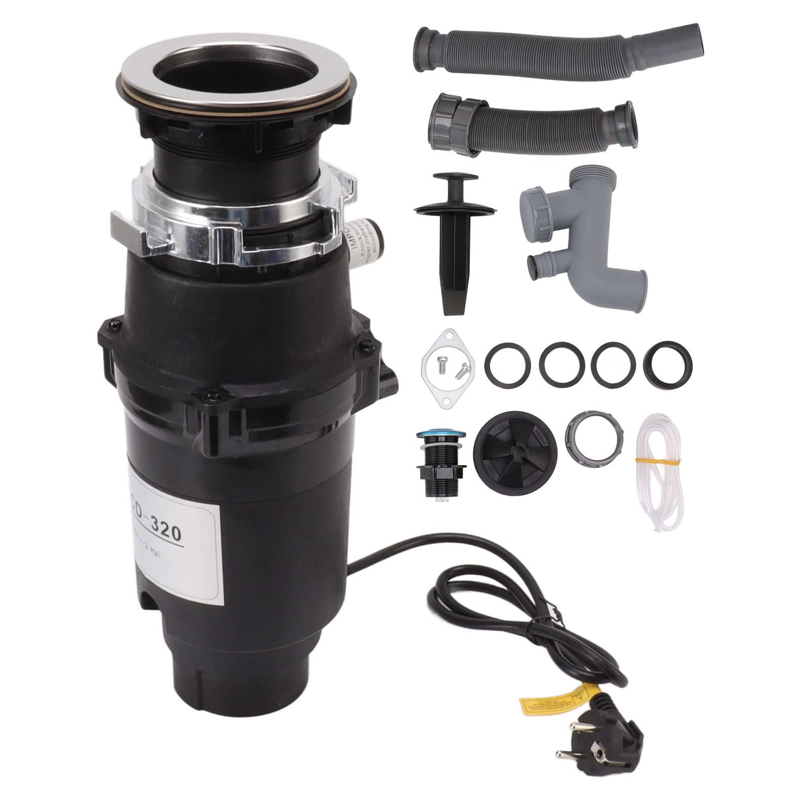 Triturador de Residuos 1050ml Capacidad 1/2 370W, Acero Inoxidable y de Reinicio por Sobrecarga para Fregadero de Cocina, Instalación Sencilla