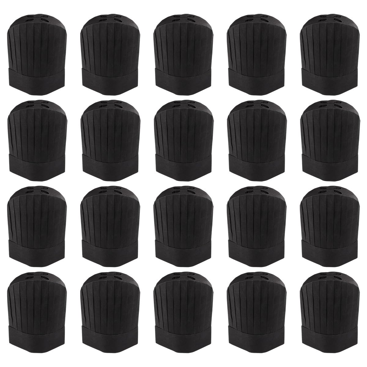 Outanaya Gorro de Chef Desechable Negro para Cocina, Cómodo y Amigable Piel, Hecho de Papel, Paquete de 20 Unidades para Escuelas de Catering y Colegios