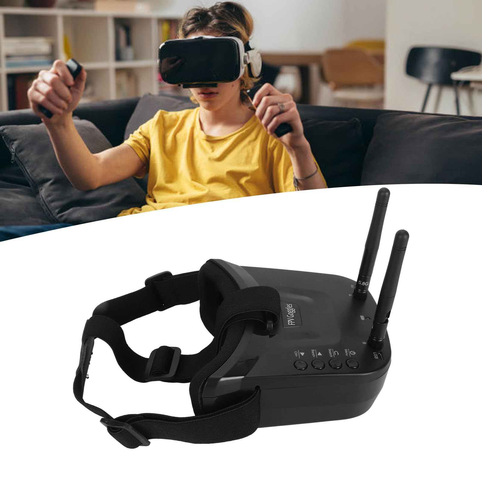 Gogle Mini FPV, Przenośny, Lekki Zestaw Słuchawkowy Wideo HD FPV z Dwiema Antenami, 3-calowy Ekran LCD, Odbiornik 40-kanałowy, do Dronów Wyścigowych FPV