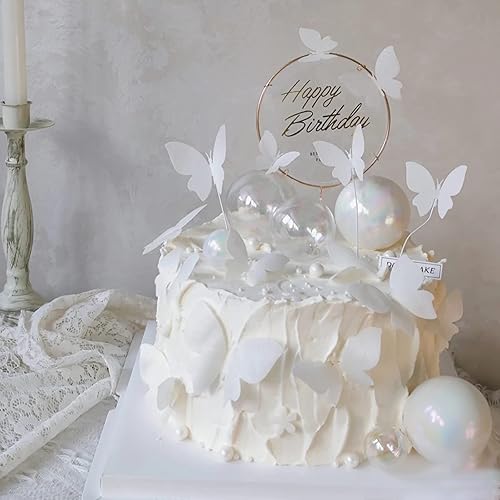 Miniatura 7 de Decoración para tartas de mariposa blanca, 11 piezas de decoración de mariposa para cupcakes de feliz cumpleaños, decoración de pastel de metal