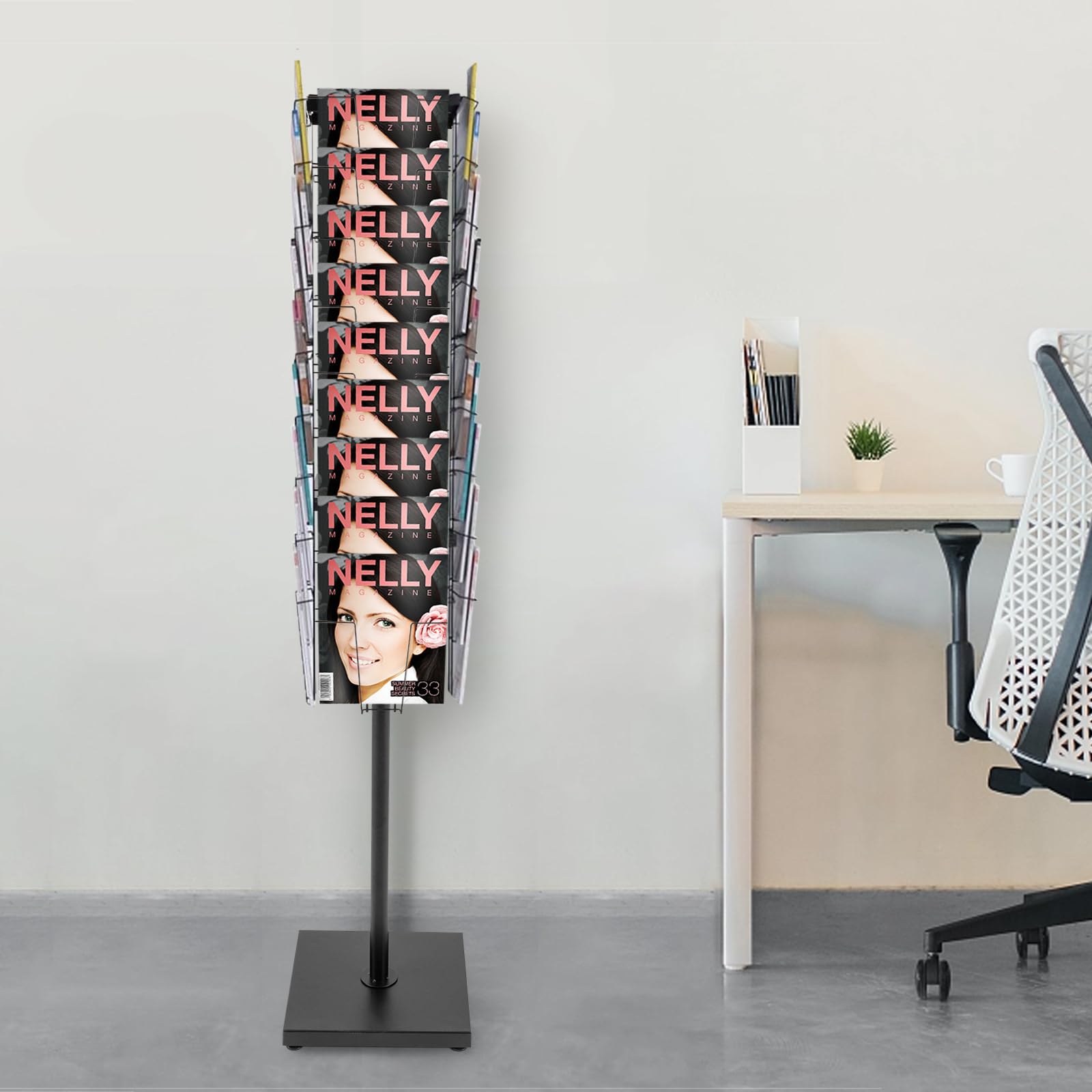 REHOUPTU Rotating Brochure Display Stand, 36 Pockets Rotating Display Rack for Magazine Literature Greeting Cards Comic Books for Offices Organizer, Trade Show Exhibitions or Retail Stores