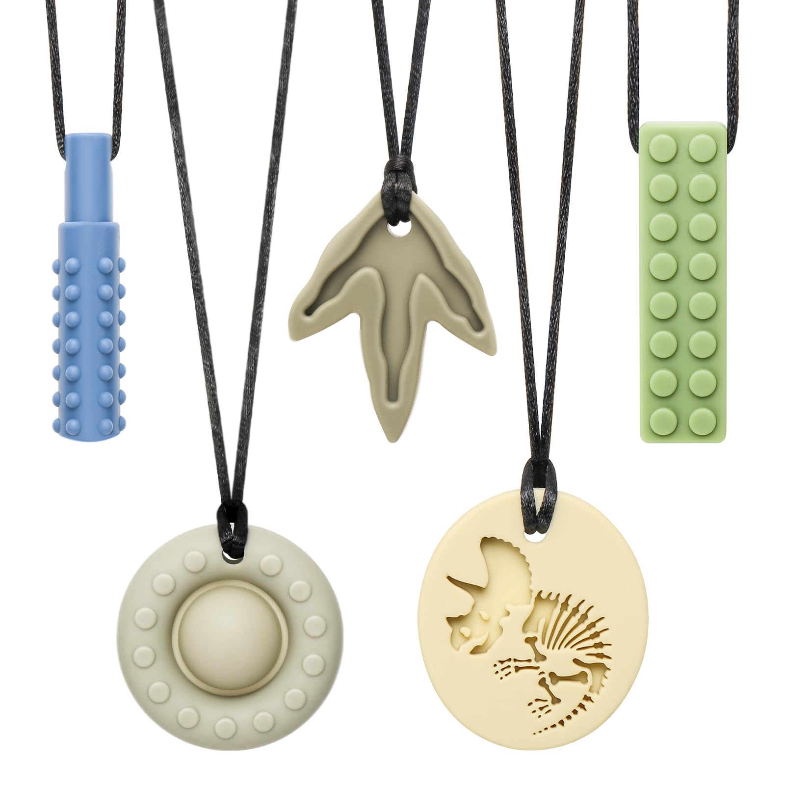 CLDY Sensory Chew Necklace for Autism & ADHD – 5 Pack Food Grade Silicone Chew Toys for Kids, BPA-Free Oral Motor Teether for Boys & Girls, Safe for Biting Needs (5 Ropes+ 5 Teethers)