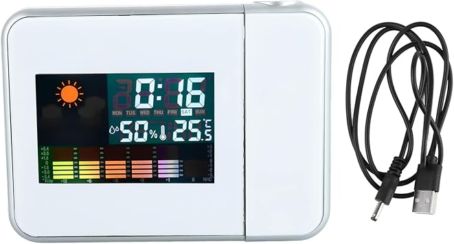 Projection Alarm Clock for Bedroom Ceiling,Innovative Mute Digital Clock Projector Adjustable Backlight,with Indoor Thermometer Hygrometer for Bedroom