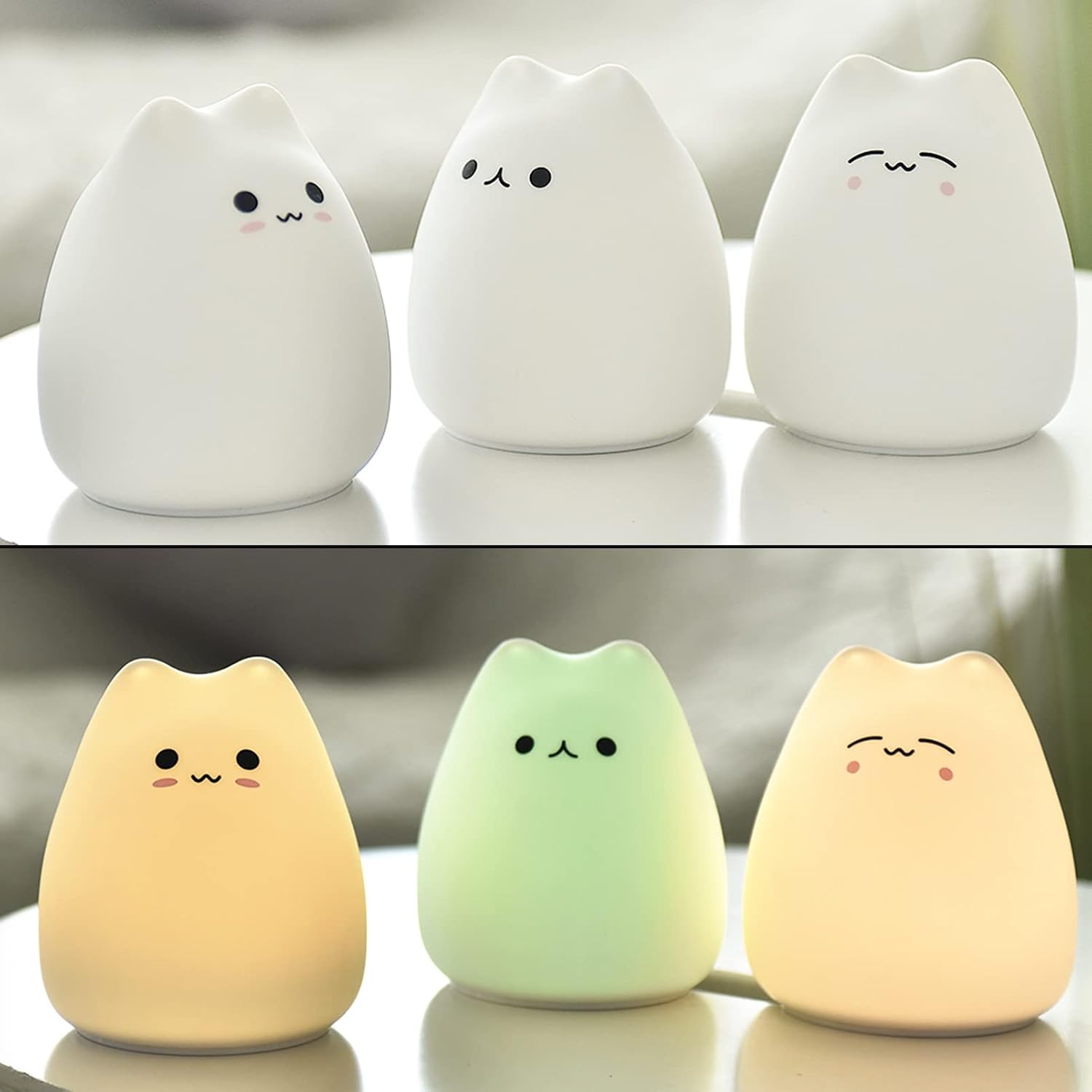 LED Cat Night Light Cat Lamp, Battery Powered Night Light for Kids, Silicone Multicolor Cute Nursery Night Lights with Warm White and 7-Color Breathing Modes for Kids, Baby, Children