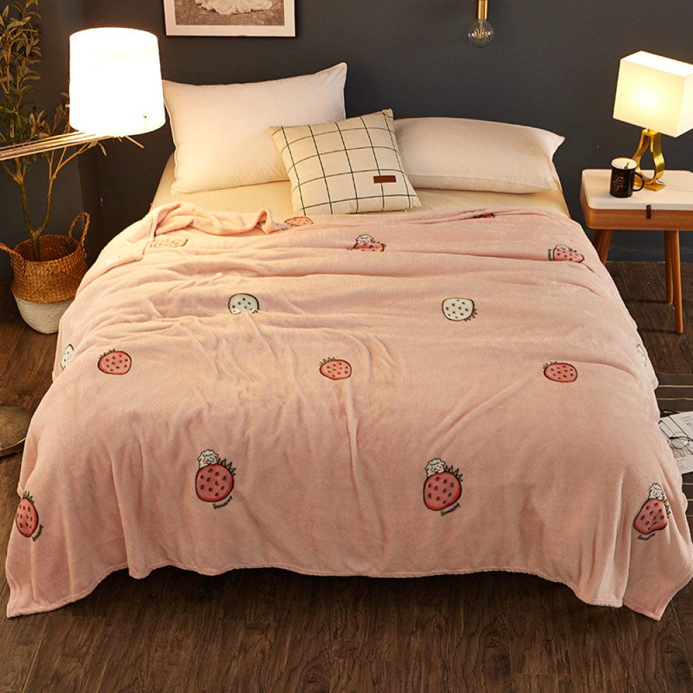 Couverture Sherpa fraise 120x200 cm en peluche douce pour pause déjeuner
