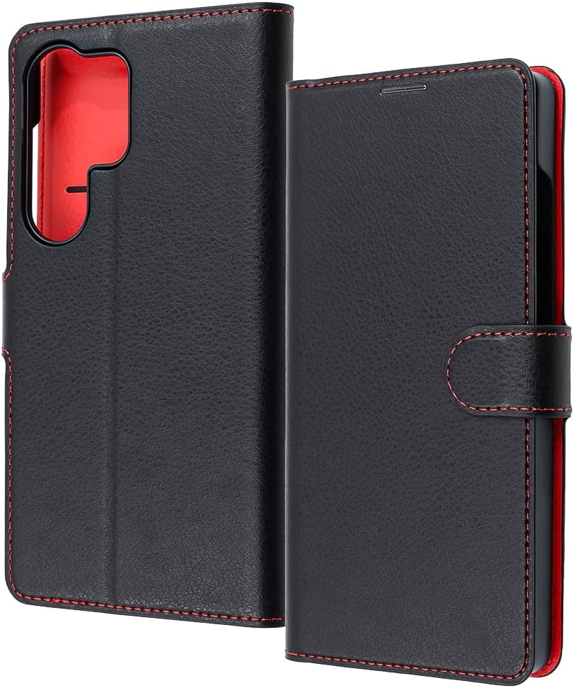 レイ・アウト Layout Galaxy S25Ultra Case Notebook Type Magnet Galaxy S25Ultra Galaxy Shock Resistant Leather Black Red Cover Soft Hard Smartphone Cover Smartphone Case Black Red