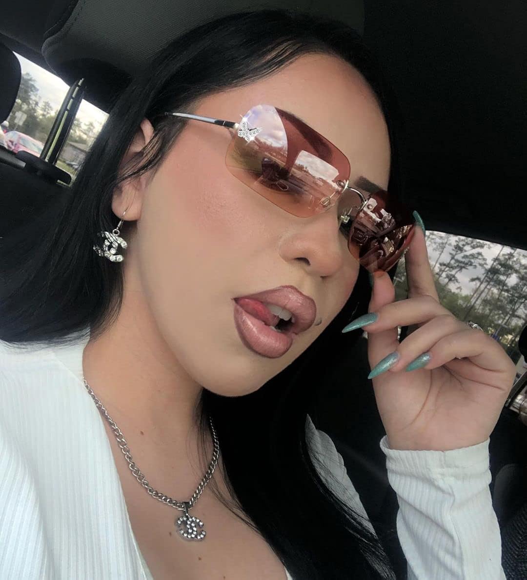 Miniatura 5 de Gafas de sol rectangulares Y2k para mujer, gafas de sol modernas sin montura retro cuadradas vintage