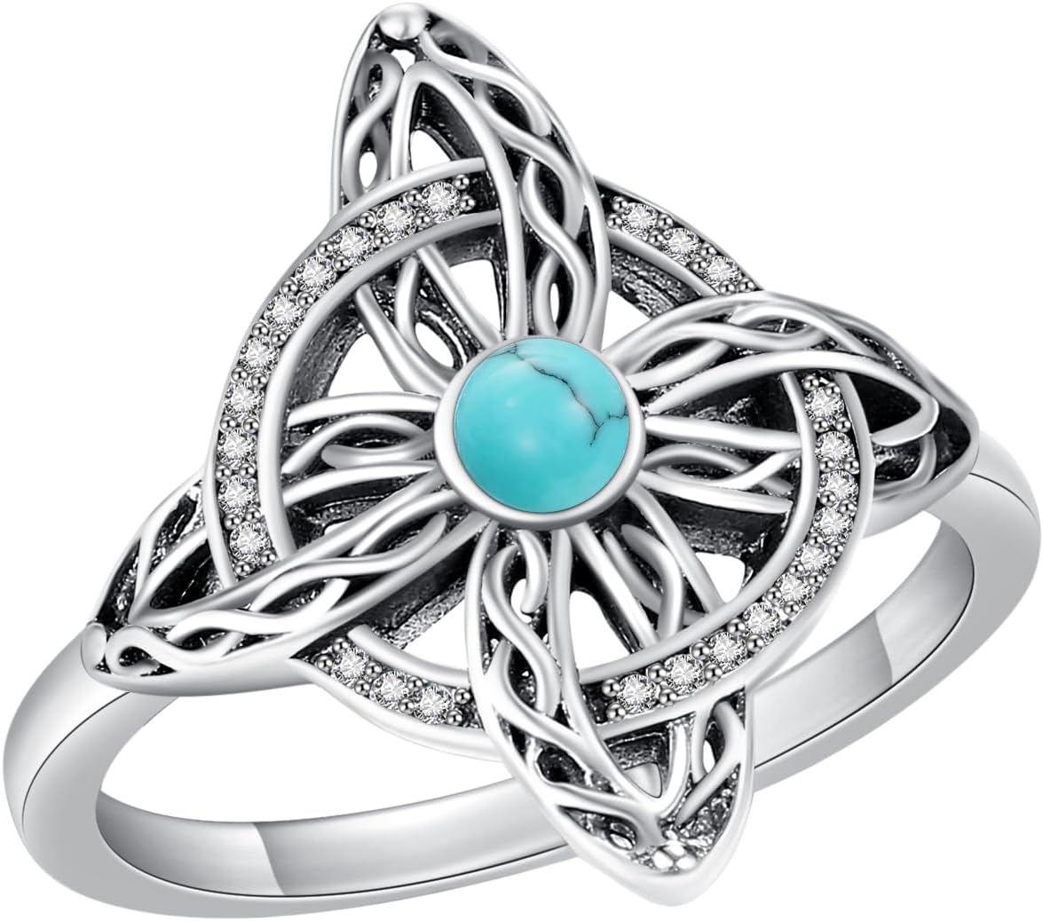 YAFEINI Witches Knot Ring Moonstone/Moss Agate/Black Onyx/Turquoise Sterling Silver Witch Knot Jewelry Mothers Day Gifts for Women