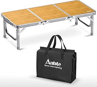 Anbte 3ft Low Folding Picnic Table, Thicker Aluminum Small Camping Table with Storage Bag,