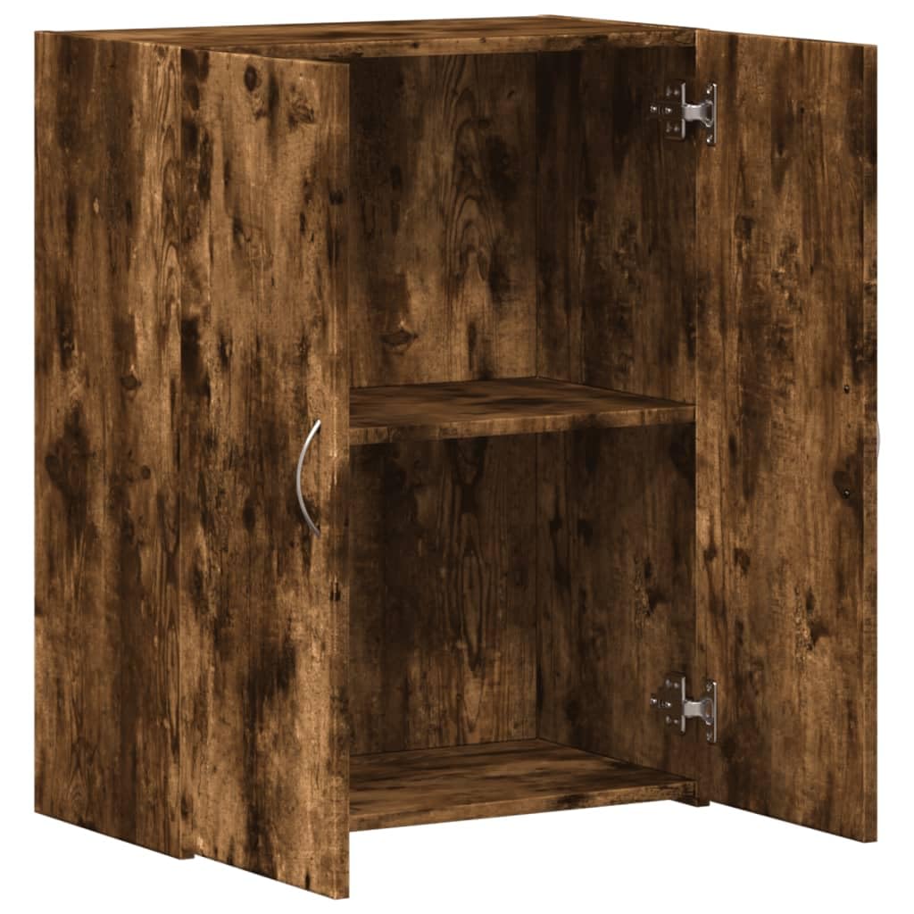 Aktenschrank Räuchereiche 60x32x77,5 cm Holzwerkstoff mit Zwei Türen und Schubladenschrank Regal für Büroorganisation und Stauraum