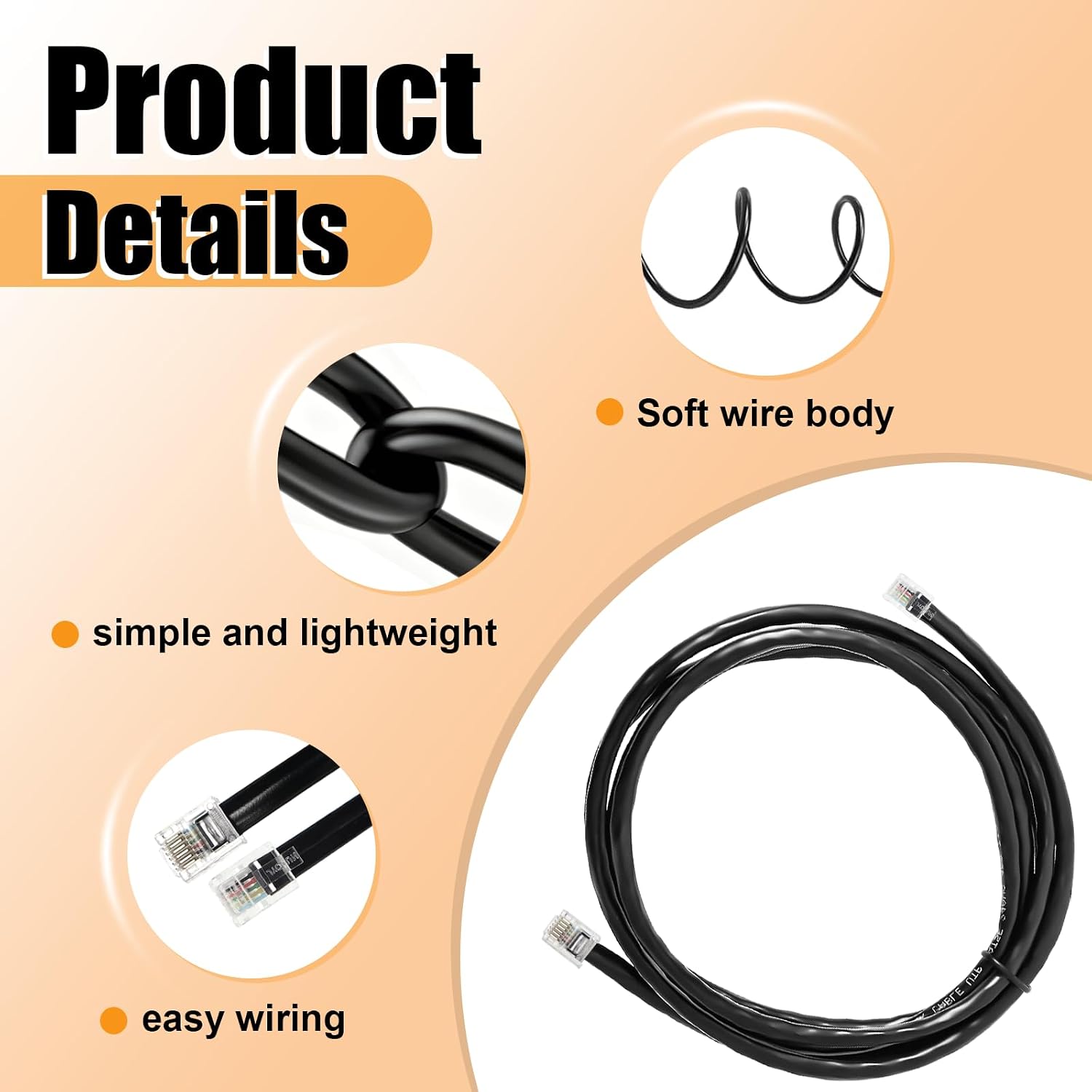 2 Pack RJ11 RJ12 Data Cable 5FT Compatible with Volcora, 6P6C Male to Male Straight Wired for Both Data and Voice, Cable Extension for POS Cash Register, Printer, Fax, Modem