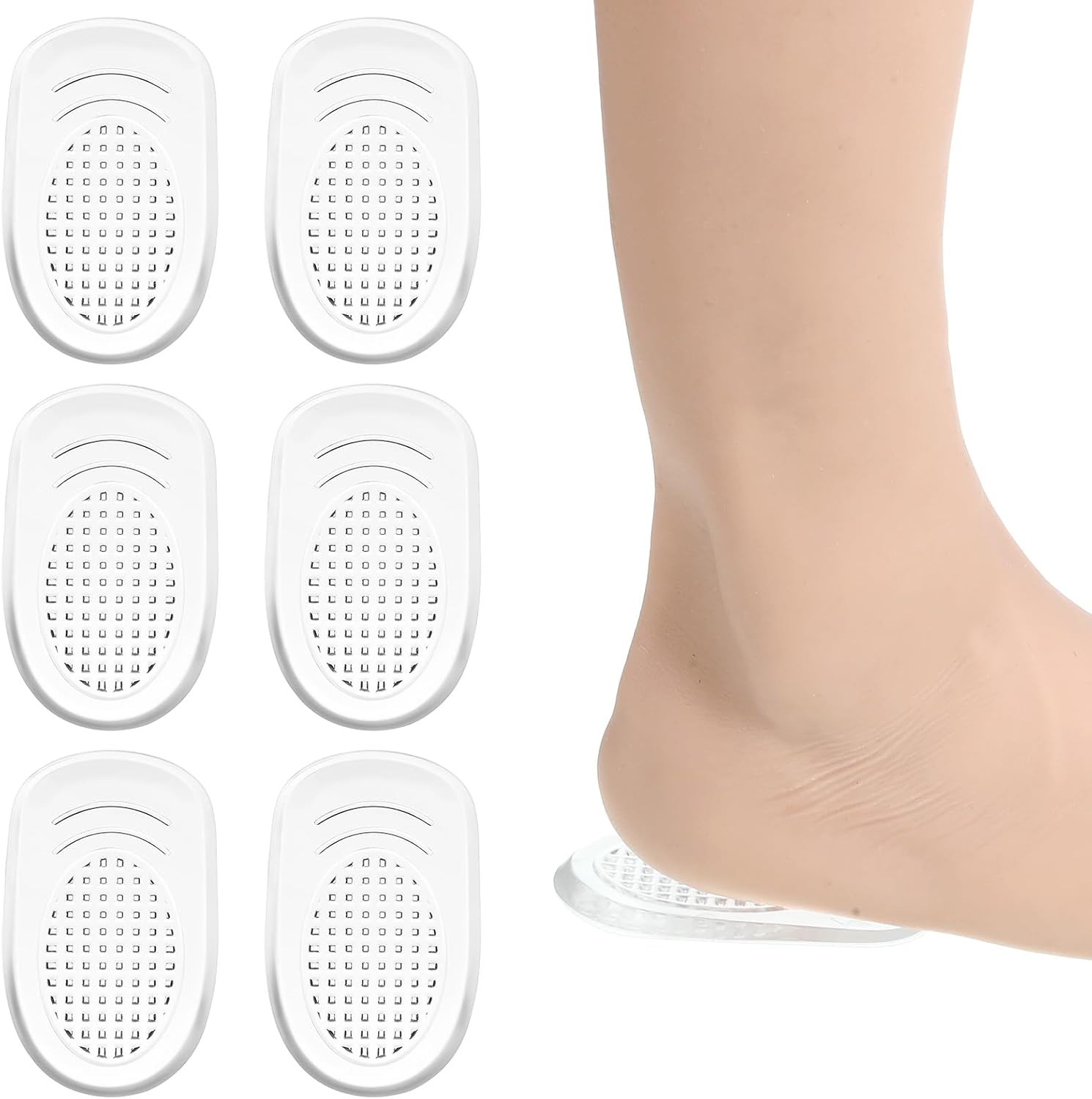 Jeffdad 6Pcs Silicone Gel Heel Cup, Plantar Fasciitis & Heel Pain Relief