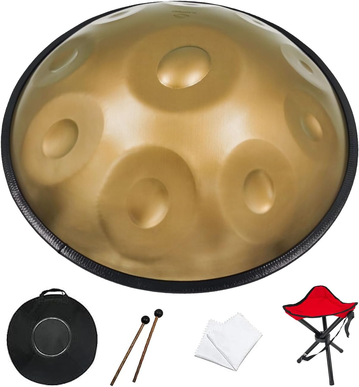 Handpan 22-inch, 10 notes, comes with a handpan backpack, stand, two mallets, and cleaning cloth. (Golden, 440hz)