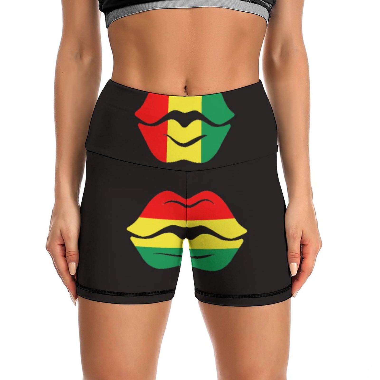 JYYAU Juneteenth Lips Freedom Day 1865 High Waist Yoga Shorts for Women Athletic Shorts Leggings Running Pants Black