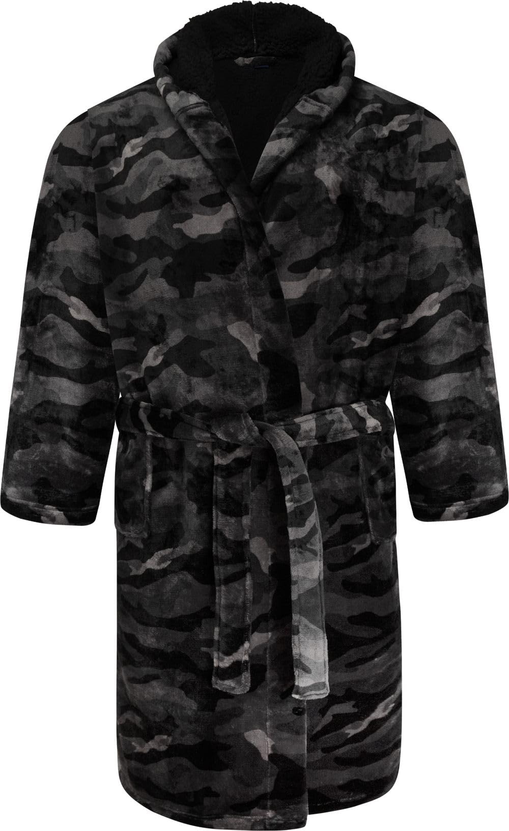 Espionage Mens Hooded Camo Fleece Dressing Gown - Grey - 5XL