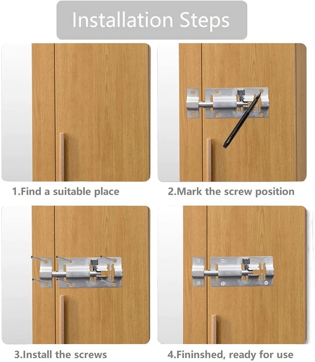 Cerradura De Puerta Corredera, Cerrojo De Puerta, Perno De Torre, Pestillo De Puerta De Acero Inoxidable De Primera Calidad, Adecuado For El Hogar, Baño, Exterior, Garaje, Cerradura De Puerta De Grane