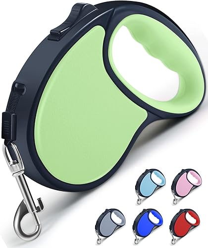 Miniatura 10 de Correa retráctil para perro, [cinta de nailon fuerte] [bloqueo de un botón con una sola mano] para perros y gatos pequeños y medianos, correa para