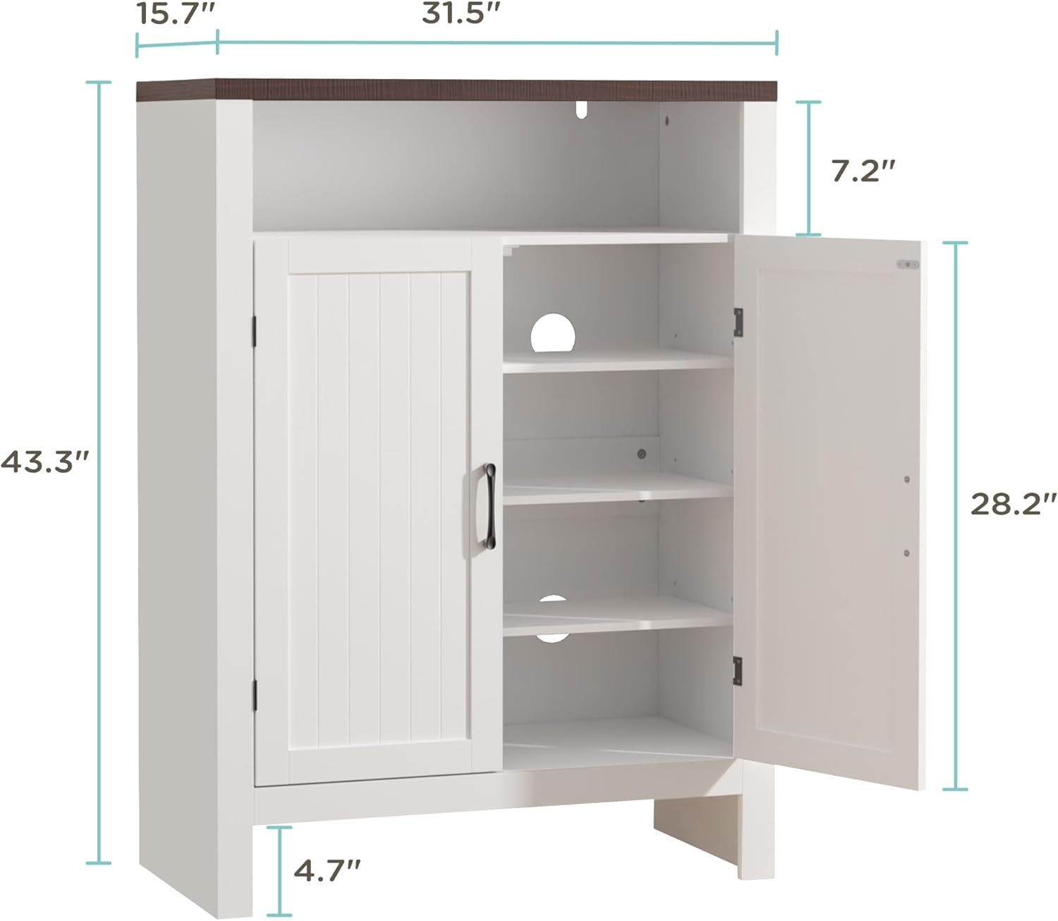 MHOM Farmhouse Shoe Cabinet with Doors, 5 -Tier Shoe Storage Cabinet with Adjustable Shelves, 43.3" Tall Shoe Rack Cabinet for Entryway, and Hallway, White
