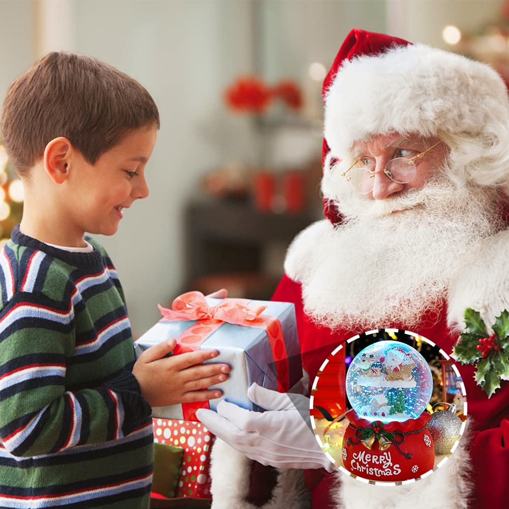 Jodsen Musical Palla di Vetro con Neve Snow Globe Santa Sledding Snow Globe Musicali Rossi con Luci a LED Mutevoli Giocate 8 Canzoni Decorazioni di Figurine Natalizie per Desktop Camera Letto Casa
