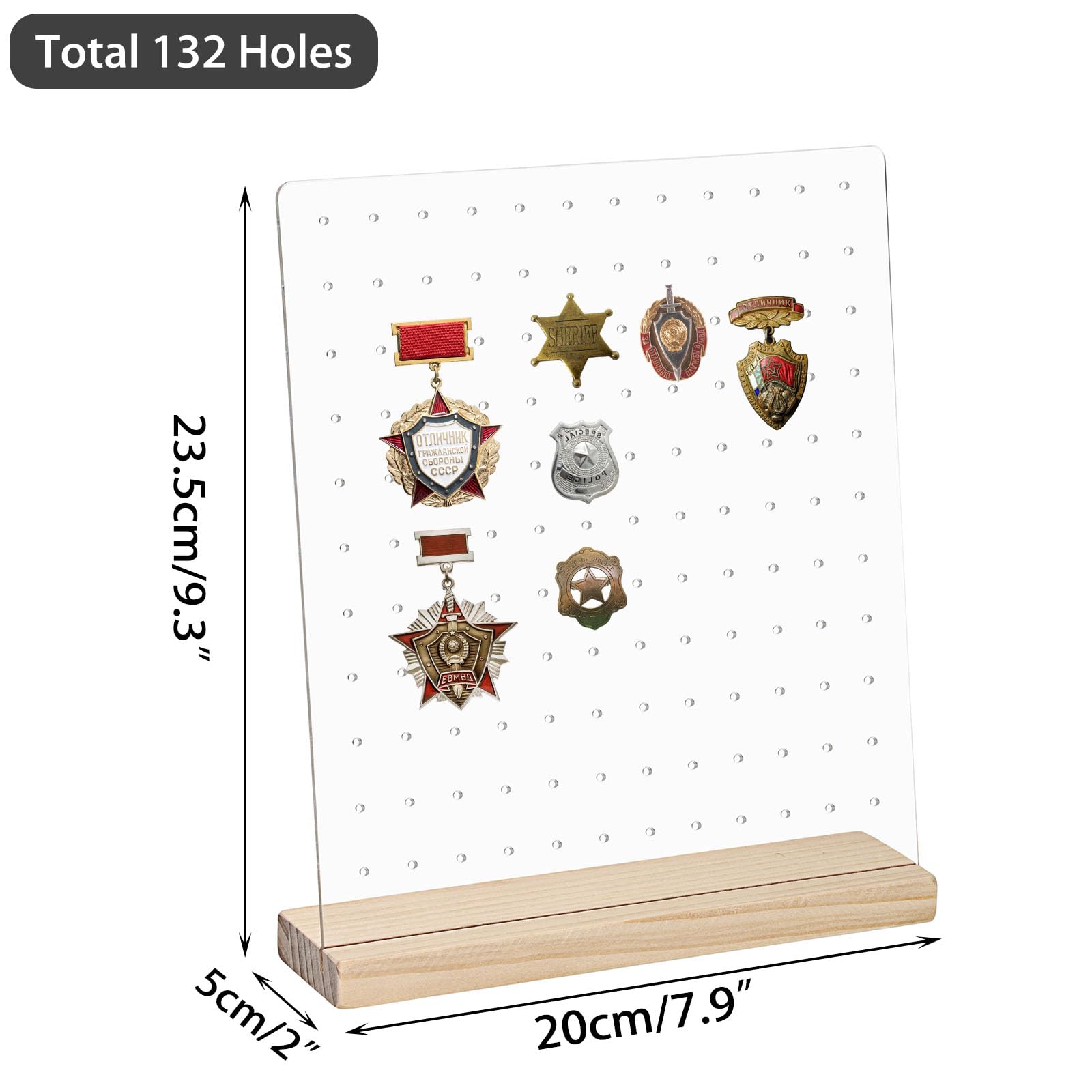 Organisateur De Bijoux, 144 Trous (Blanc) Avec Base En Bois, Support Pour Boucles D'oreilles