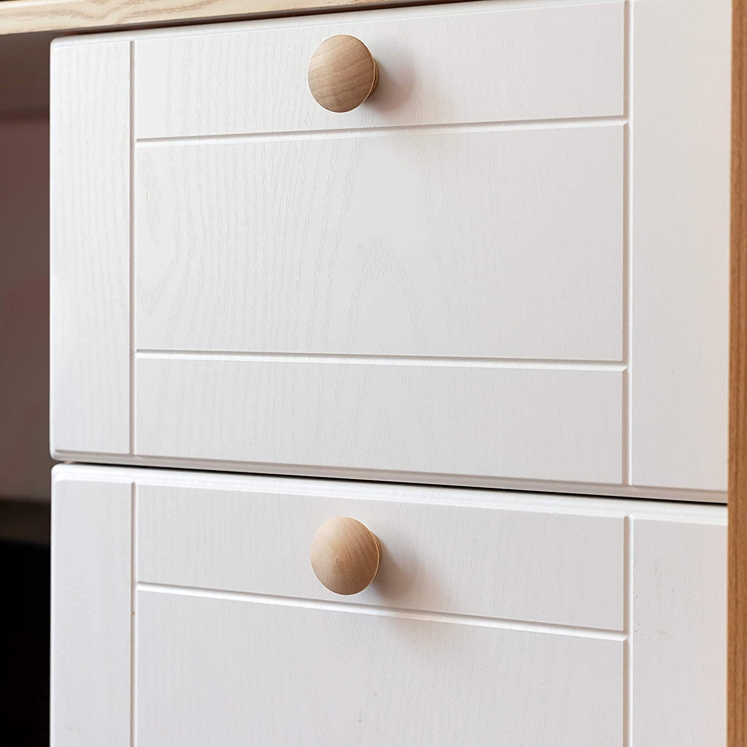 25PCS Round Wood Knobs 28x23mm/1.1"x 0.91"(DxH) Cabinet Furniture Kitchen White Embryo Pulls Handles for Dresser Drawer Wardrobe Solid Wood Material