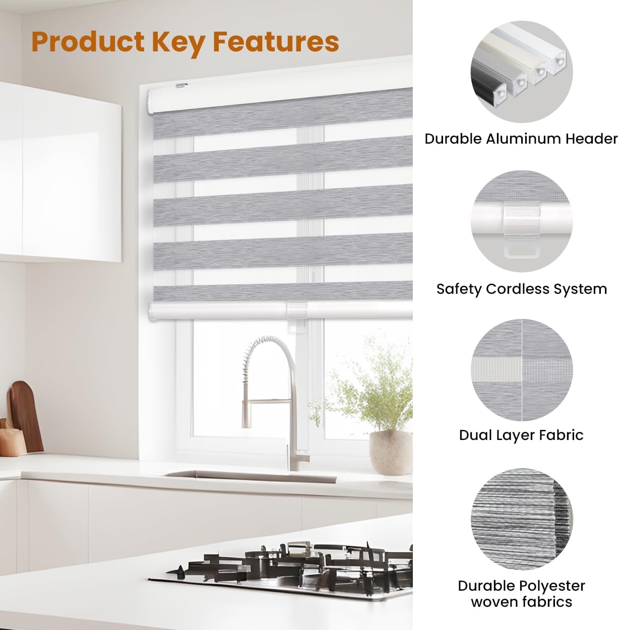 FOIRESOFT Cordless Custom Jacquard Pattern Zebra Roller Shades and Blinds for Windows [Woodlook, Walnut, W20-84 x H20-105 inch] Dual Layer Sheer Light Filtering, 20 to 105 in Height