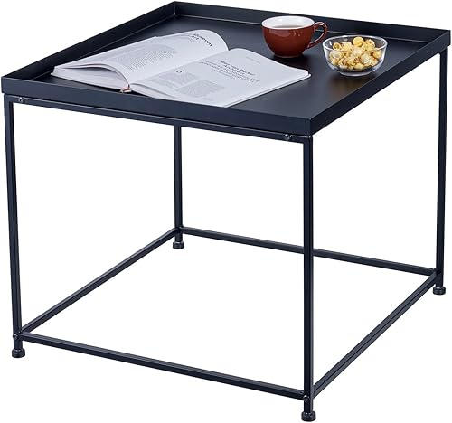 Miniatura 6 de MyGift Mesa auxiliar moderna de 24 pulgadas, mesa auxiliar cuadrada de metal negro mate o mesita de noche