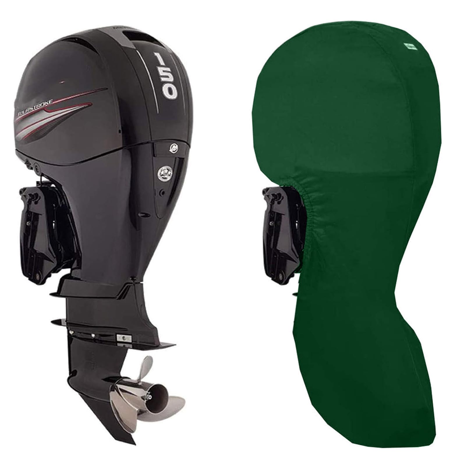 RCLONGEU Boat Motor Covers - Full Outboard Motor Cover with 210D Heavy Duty Oxford Fabric + Extra PVC Coating,Waterproof Outboard Engine Covers Fit for Motor (Green,175-225HP)