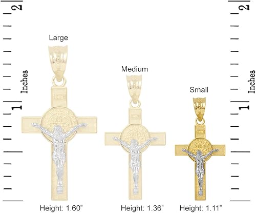 Miniatura 3 de Colgante de cruz de crucifijo de San Benito en dos tonos de oro macizo de 10 quilates (1.10"), Oro amarillo