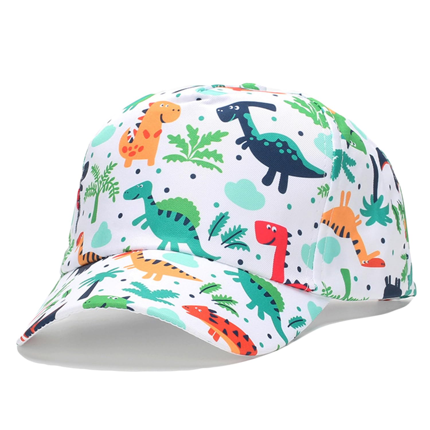Opreng Summer Cartoon Baseball Hat for Kids Adjustable Toddler Kids Sun Cap for Age 2-8 (Cotton, Dinosaur/White)