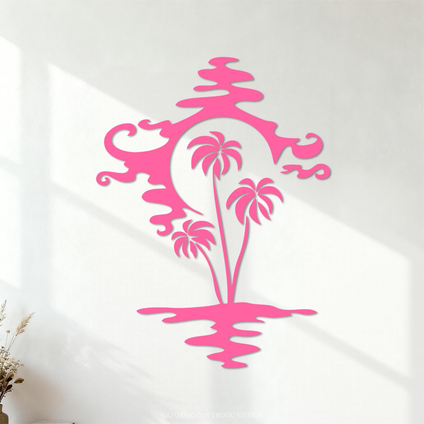 Wall Decals Palm Tree Beach Yoga Tree 68x90.4cm Personalized Customization Pink