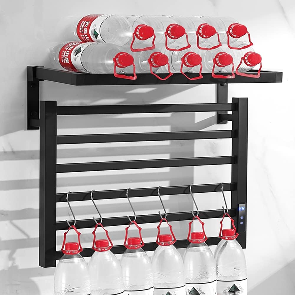 Wall-Mounted Towel Rail Radiator with Folded Storage Rack, Space Aluminum Electric Heated Towel Rack Timer Thermostat Towel Warmer for Bathrooms