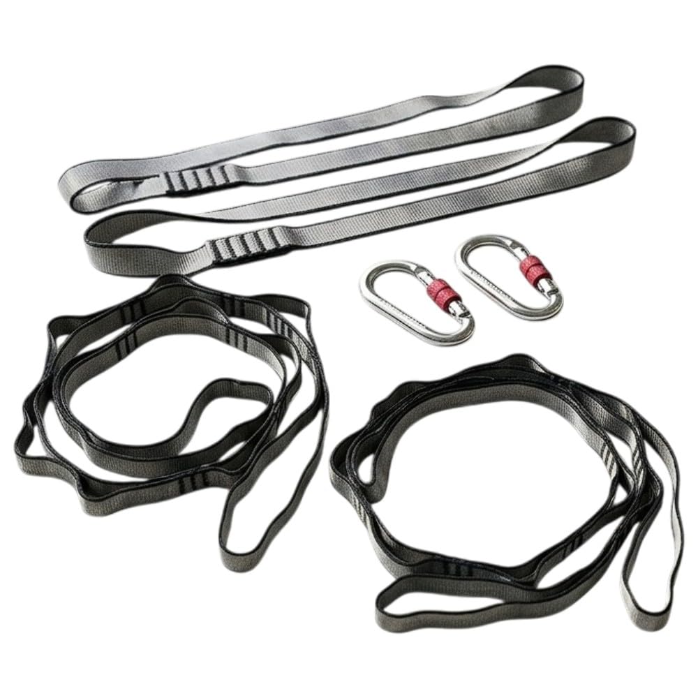 Aerial Yoga 2-Punkt-Aufhängungs-Set – 2x Daisy Chains, 2x Karabiner, 2x Schwerlast Rundschlingen – höhenverstellbar geeignet für Yogatuch & Aerial Tuch & Babyschaukel & Kuscheltuch